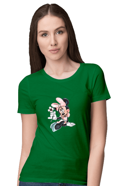 Футболка женская с принтом Минни Маус. Mickey mouse, minnie mouse, дисней, микки, микки маус, минни маус, мультфильм. 2070702