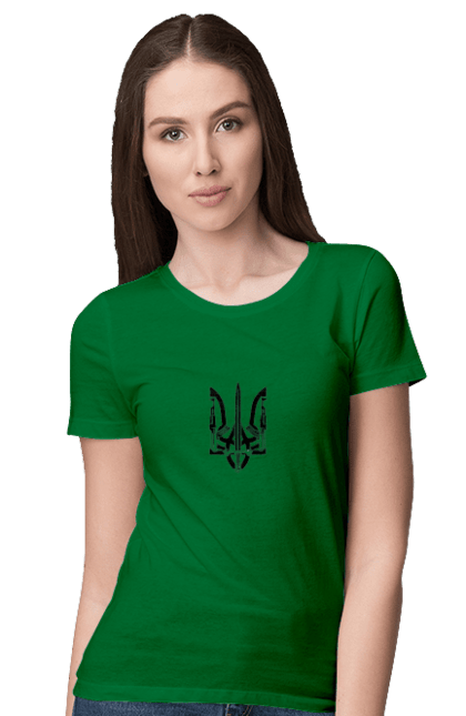 Футболка жіноча з принтом "Герб України". Аграрії, арестович, війна, все, герб україни, герої, зелений, зупиніть війну, иди нахуй, кім, мир, мрія, ні війні, орда, орки, примара києва, птн пнх, путін хуйло, російський військовий корабель, слава україні, україна, чорнобаївка. 2070702