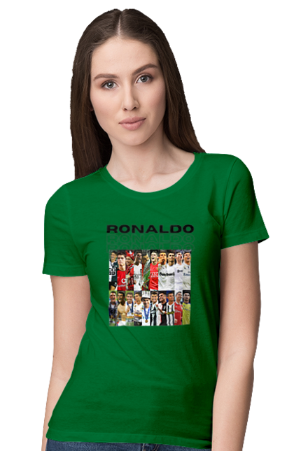 Women's t-shirt with prints Cristiano Ronaldo. Attacker, captain, cristiano ronaldo, football, sport, sportsman. 2070702