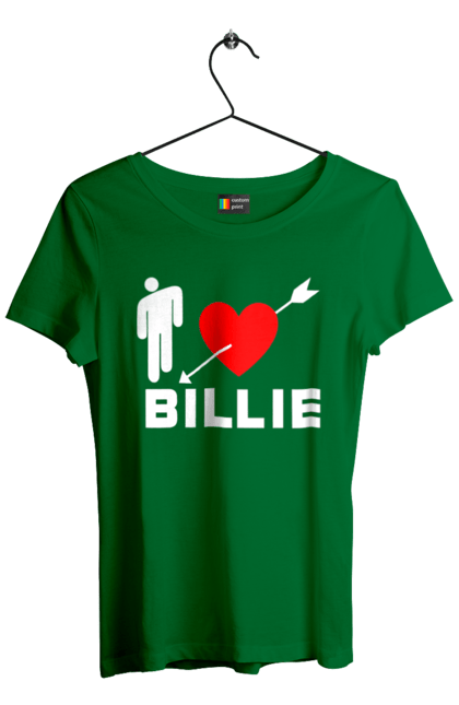 Футболка жіноча з принтом "Біллі Айліш". Біллі айліш, логотип біллі айліш, принт біллі айліш, співачка біллі айліш. 2070702