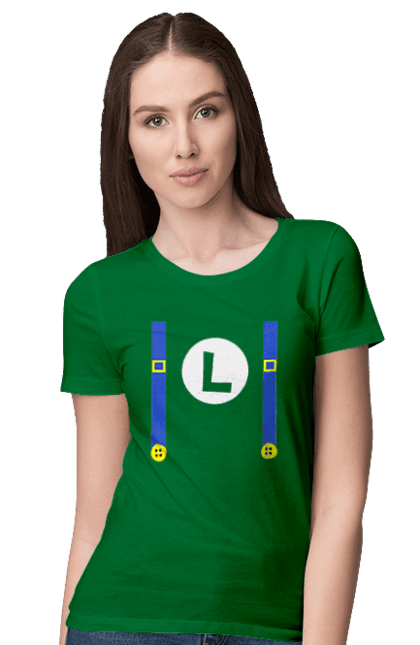 Women's t-shirt with prints Luigi Mario. Brother, character, game, mario, mario bros, nintendo. 2070702