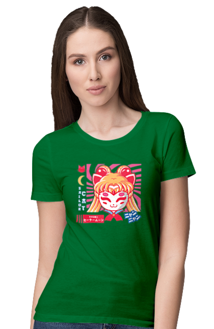 Women`s t-shirt with prints Sailor Moon Cat. Anime, cat, drama, magical girl, sailor moon, tv series, usagi tsukino. 2070702