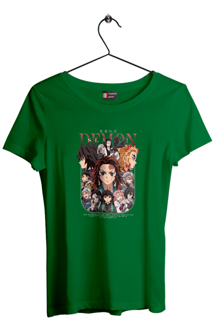 Women`s t-shirt with prints Demon Slayer. Anime, demon slayer, kamado tanjiro, manga, tanjiro. 2070702