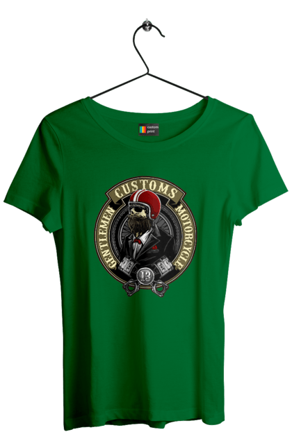 Women`s t-shirt with prints Gentlemen motorcycle. Gentleman, helmet, motorcycle, skull. 2070702