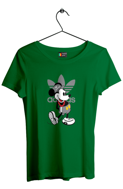 Футболка жіноча з принтом "Adidas Міккі Маус". Adidas, mickey mouse, адідас, дісней, міккі, міккі маус, мультфільм. 2070702