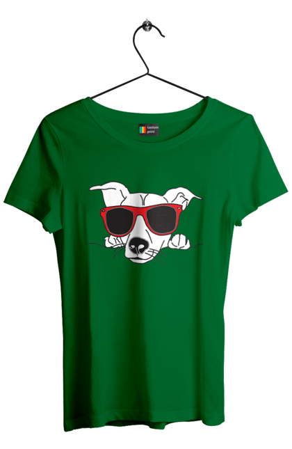 Women`s t-shirt with prints The Dog Peeks Out. Dog, glasses, peep out. 2070702
