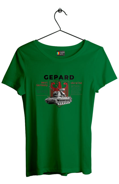 Футболка жіноча з принтом "Gepard". F16, gepard, nasams, stinger, zuzana, гаубиця, два герби, залужний, сюзанна. 2070702