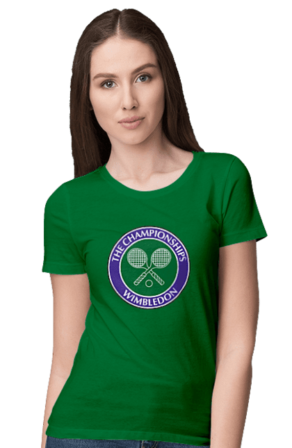 Футболка жіноча з принтом "Wimbledon тенісний турнір". Великий теніс, велокобритання, гравці, лондон, м`яч, призовий фонд, ракетка, спонсор, турнір на траві, турнірна сітка. aslan