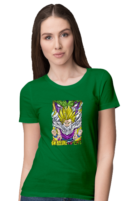 Women`s t-shirt with prints Dragon Ball Gohan. Anime, dragon ball, gohan, goku, manga, tv series, vegeta. 2070702