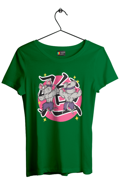 Women's t-shirt with prints Demon Slayer Uzui Tengen's mice. Anime, demon slayer, kimetsu no yaiba, manga, mice, serial, tengen, tengen uzui, uzui. 2070702