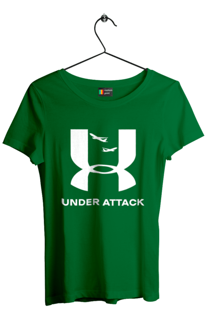 Футболка жіноча з принтом "Under Attack white". Андер армор, бренди, гумор, приколи, прикольні, ундер армор. 2070702