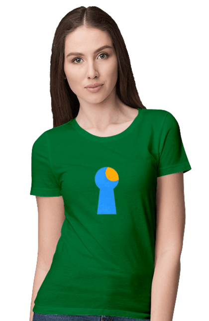 Women`s t-shirt with prints Замочная скважина. Castle, cleft, door, interest, key, light through, open the door, well. 2070702