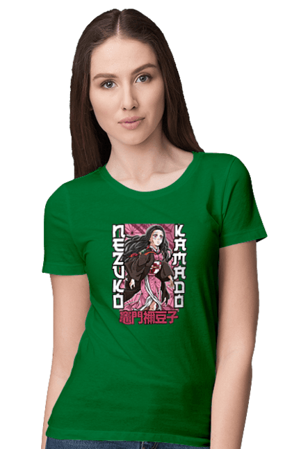 Women's t-shirt with prints Demon Slayer Nezuko. Anime, demon slayer, kimetsu no yaiba, manga, nezuko, serial. 2070702