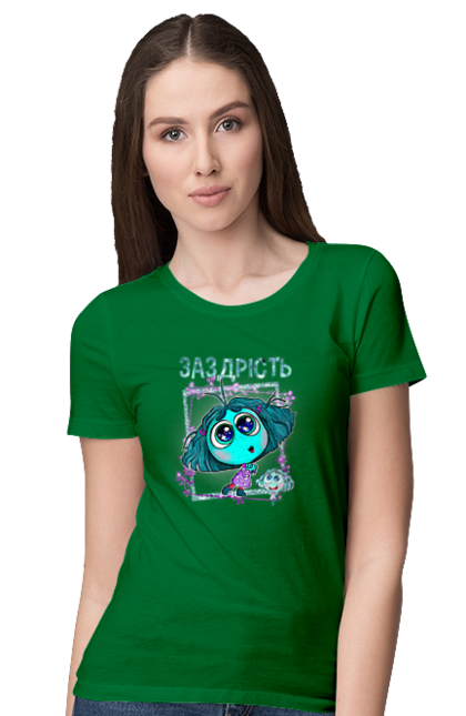 Women's t-shirt with prints Inside Out Envy. Cartoon, emotions, envy, inside out, pixar. 2070702