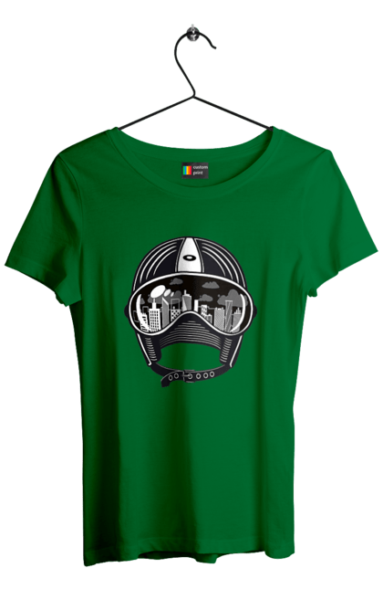 Футболка жіноча з принтом "Шолом І Місто". Місто, швидкість, шолом. 2070702