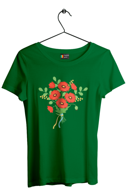 Футболка жіноча з принтом "Червоні маки". Квіти, мак, прапор україни, символ україни, традиції україни, україна, червоні маки. 2070702