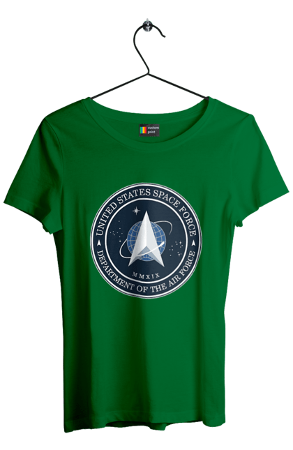 Women's t-shirt with prints United States Space Force. Emblem, political, politics, space, space force, space travel, united states, ussf. 2070702