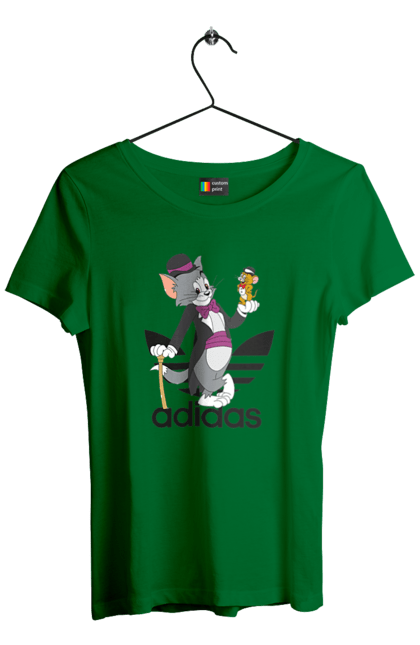 Футболка женская с принтом Adidas Том и Джерри. Adidas, tom and jerry, адидас, джерри, кот, мульт, мультсериал, мышь, том, том и джерри. 2070702