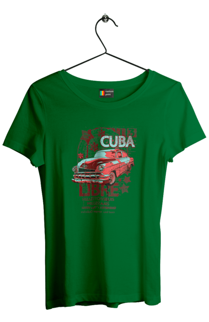 Футболка жіноча з принтом "Куба, Машина". Куба, машина, ретро. 2070702