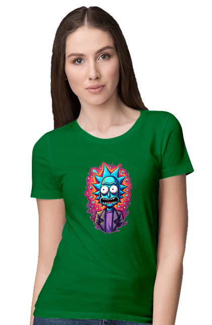 Women's t-shirt with prints Rick and Morty. Adventures, black humor, cartoon, rick, rick and morty, sci-fi, tragicomedy. 2070702