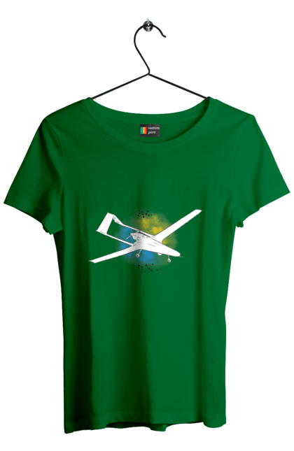 Футболка женская с принтом Товарищ байрактар. Акварель, байрактар, небо, славаукраине, украина. 2070702