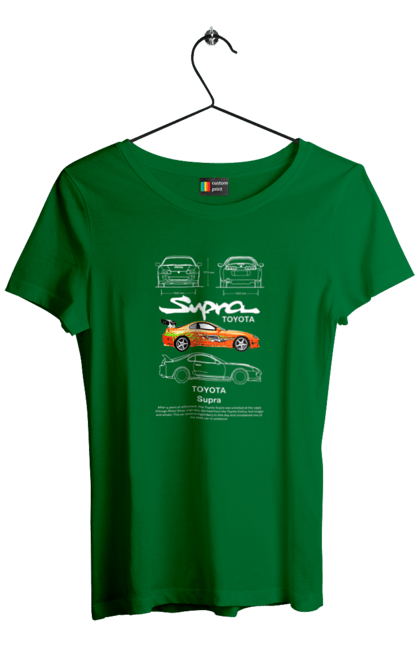 Women's t-shirt with prints Toyota Supra. Automobile, car, japan, sport car, sports car, supra, toyota, toyota supra. 2070702