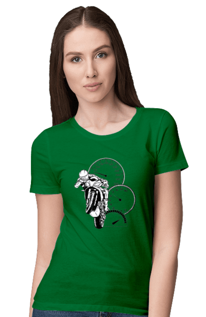 Women`s t-shirt with prints Motorcycle Speed Black. Moto, motorcycle, overclocking, speed. 2070702