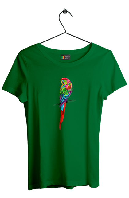 Футболка жіноча з принтом "Барвистий попугай". Барвистий, барвистий попугай, кольоровий, попугай, птахи. futbolka.stylus.ua