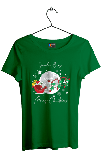 Women`s t-shirt with prints Super Mario Bros: Merry Christmas. Character, christmas, game, mario, mario bros, merry christmas, nintendo, santa claus, super mario bros. 2070702