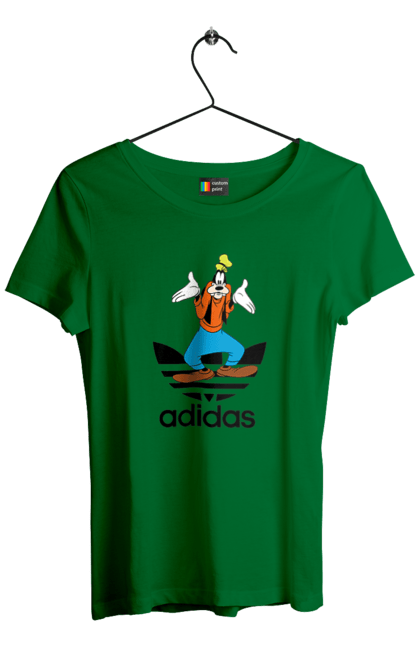 Футболка женская с принтом Adidas Гуфи. Adidas, goofy, адидас, гуфи, мультсериал, мультфильм, пес, собака. 2070702