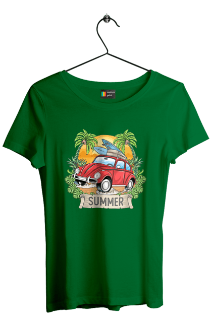 Футболка жіноча з принтом "Літо, Машина І Пальми". Відпочинок, літо, машина, пальми. 2070702
