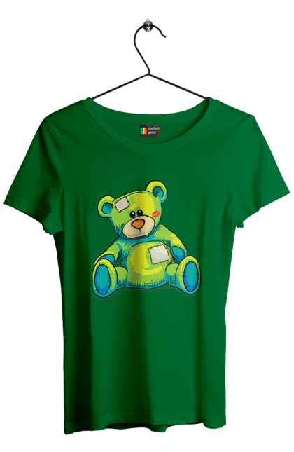 Футболка женская с принтом Плюшевый мишка. Cute, kisses, patches, teddy, teddy bear, vintage, игрушка, мишка, плюшевый мишка, подарок. 2070702