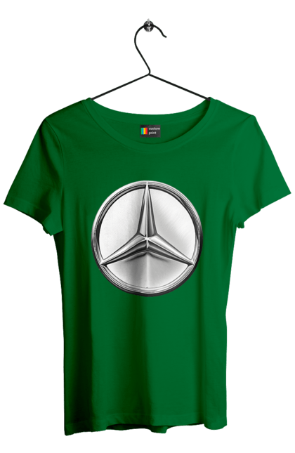 Футболка жіноча з принтом "Mercedes Benz Лого Металік". Авто, автомобіль, логотип мерседес, машини, мерс, мерседес. 2070702