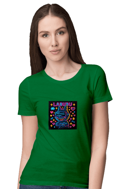 Футболка жіноча з принтом "Лабубу". Vrочки, геймеркультура, геймпад, іконкиаркади, кіберарт, лабубу, неонгеймінг, піксельарт, ретроаркада, світиться. 2070702