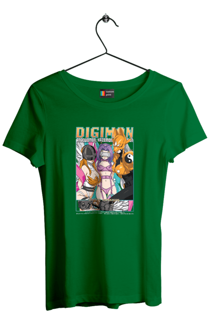 Футболка женская с принтом Digimon. Bandai, digimon, digital monsters, виртуальные питомцы, медиафраншиза. 2070702