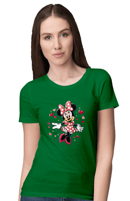 Футболка женская с принтом Минни Маус. Mickey mouse, minnie mouse, дисней, микки, микки маус, минни маус, мультфильм. 2070702