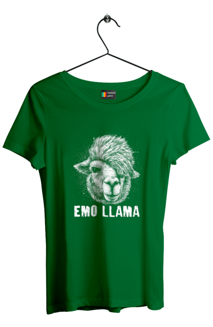 Women's t-shirt with prints Emo Llama. Alpaca, animals, distressed, emo, funny, llama, vintage. 2070702