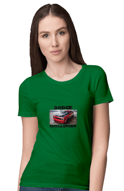 Women`s t-shirt with prints Dodge challenger. An american legend, auto, car, classic car, cult car, dodge challenger, oil car, powerful car. 2070702