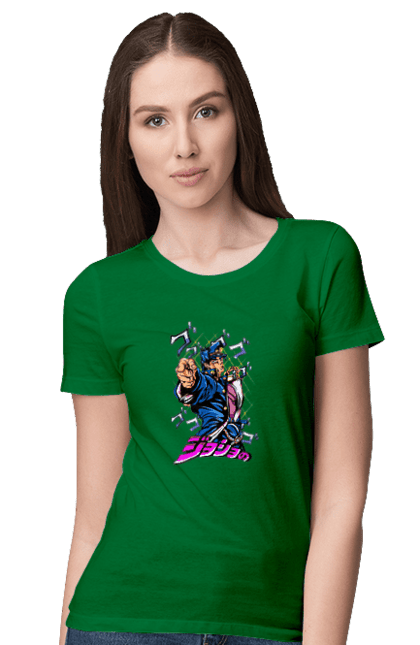 Women's t-shirt with prints JOJO Jotaro. Anime, jojo, jojo`s bizarre adventure, jojo’s bizarre adventure, jotaro, jotaro kujo, manga. 2070702