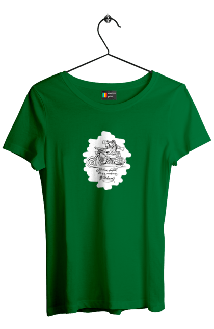 Women`s t-shirt with prints Shevchenko on a motorcycle. Aeneid, books, kobzar, motorbike, shevchenko, ukrainian, vіrsh. 2070702