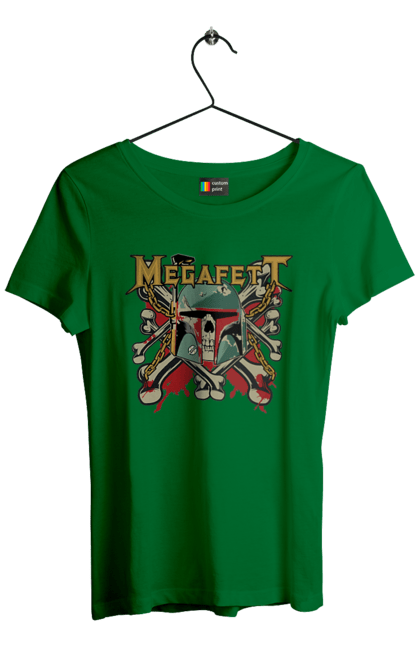 Футболка жіноча з принтом "Megafett". Boba fett, megadeth, megafett, боба фетт, зоряні війни, клон, мисливець за головами. 2070702