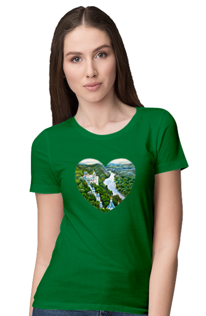 Women`s t-shirt with prints Святогорская лавра. Church, donetsk region, forest, landscape, monastery, river, svyatogorsk, ukraine. 2070702