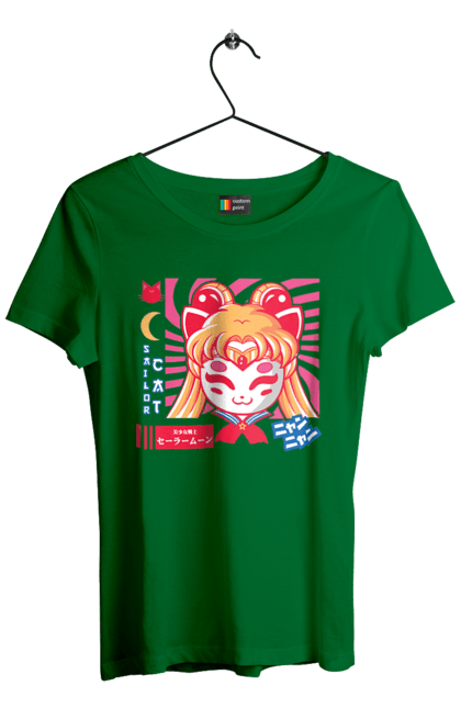 Women`s t-shirt with prints Sailor Moon Cat. Anime, cat, drama, magical girl, sailor moon, tv series, usagi tsukino. 2070702