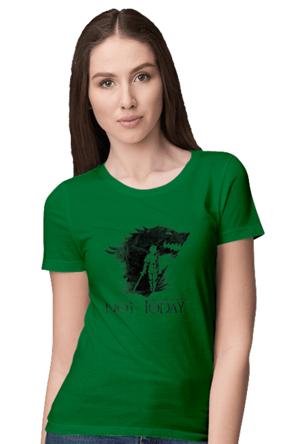 Women's t-shirt with prints Game of Thrones Arya. Arya, game, got, not today, stark, starks, thrones, tv show, wolf, wolves. 2070702