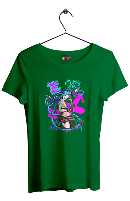 Women`s t-shirt with prints Arcane. Animated series, arcane, fantasy, fortiche, jinx, league of legends, riot games, violet. 2070702