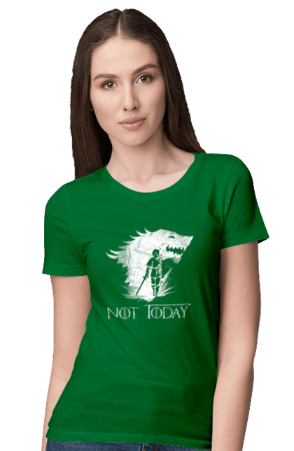 Women's t-shirt with prints Game of Thrones Arya. Arya, game, got, not today, stark, starks, thrones, tv show, wolf, wolves. 2070702