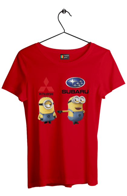 Футболка жіноча з принтом "Minion Субару". Авто, машини, міньйони, мітсубісі, субару. 2070702