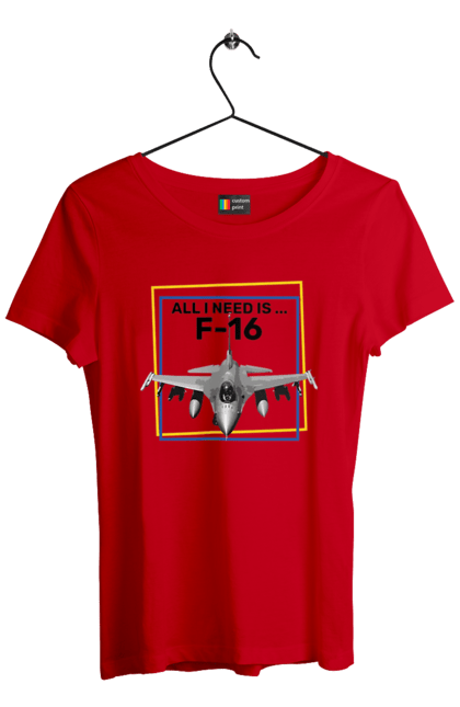 Футболка жіноча з принтом "F16". F16, himars, залужний, зброя, літак. 2070702