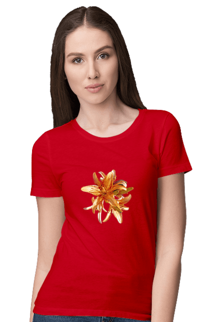 Women`s t-shirt with prints Orange lily. Beauty, flower, lily, nature, orange, solar. 2070702