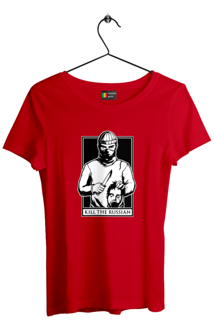 Футболка жіноча з принтом "Kill the russian". Kill the russian принт, вбити, вбити росіянина, зсу, кіл зе рашен, патріотична. 2070702